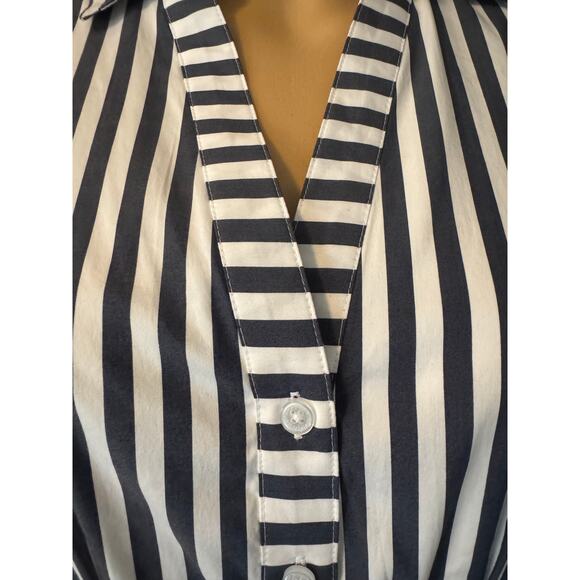WHBM Long Sleeve Poplin Shirt Dress, French Navy Stripe, Size 8 - Picture 7 of 12